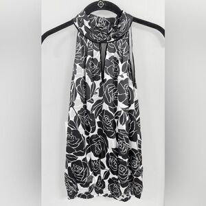 White House/Black Market Monochrome Halter Blouse with cutout in front and back